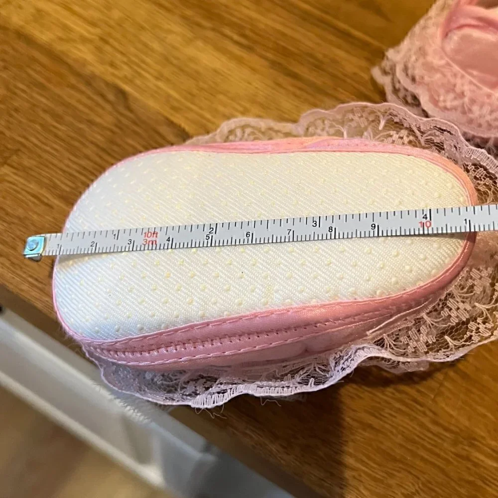 2 Pr Pink & Yellow Lace Satin Soft Baby Crib Christening Baptism Easter Shoes